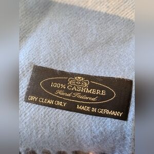 100% Plaid Cashmere Scarf with Fringe Blue, Cream, Blue Made In Germany